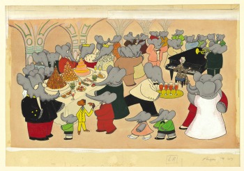 babar, exposition, bnf, bibliothèque, nationale, france, planche, planches, original, originales, brunhoff, histoire, livre, portrait, album, littérature, éléphant, roi, héros, hachette