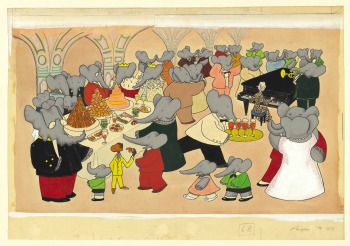 babar, exposition, bnf, bibliothèque, nationale, france, planche, planches, original, originales, brunhoff, histoire, livre, portrait, album, littérature, éléphant, roi, héros, hachette