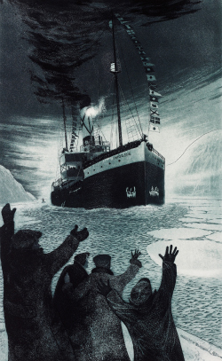 David Blackwood, gravure, eau forte, Terreneuve, Toronto, Art Gallery of Ontario, Katharine Lochran, Wesleyville, Fire Down on Labrador, Lost Party, Lost Great Party Adrift, baleine, mer du Labrador